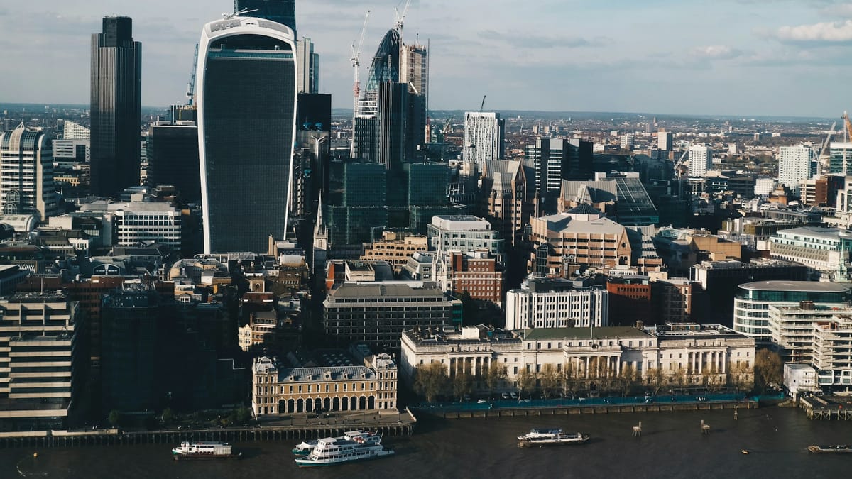 London's financial district skyline seen across the River Thames